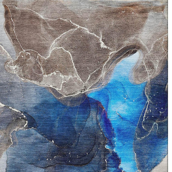 HomeRoots 9' X 12' Navy Blue & Charcoal Abstract Area Rug - Durable, Stain Resistant, UV Protected for Homes 646685