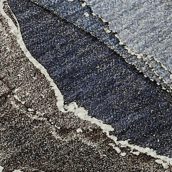 HomeRoots 10' X 14' Navy Blue & Charcoal Abstract Washable Area Rug - UV Protected, Durable, and Stylish! 646686