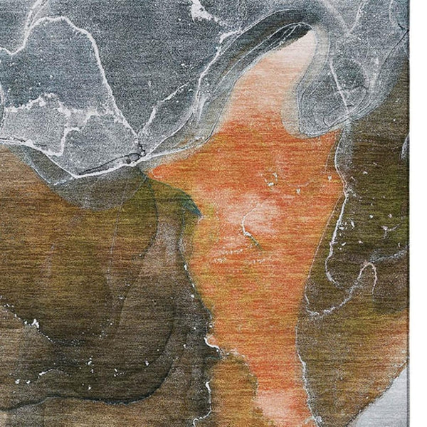 HomeRoots 5' X 8' Modern Orange and Charcoal Abstract Washable Area Rug with UV Protection for Busy Homes 646688