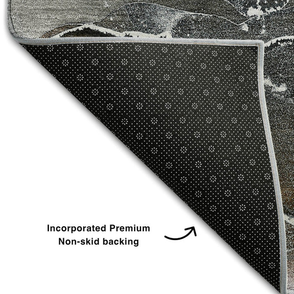 HomeRoots 5' X 8' Modern Orange and Charcoal Abstract Washable Area Rug with UV Protection for Busy Homes 646688