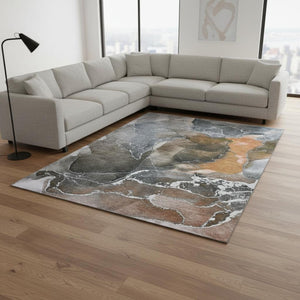 HomeRoots 8' X 10' Contemporary Orange & Charcoal Abstract Area Rug - Washable, UV Protected, Stain Resistant 646690