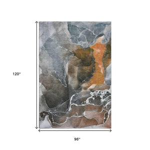 HomeRoots 8' X 10' Contemporary Orange & Charcoal Abstract Area Rug - Washable, UV Protected, Stain Resistant 646690
