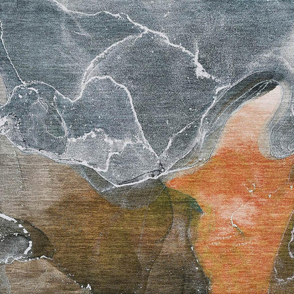 HomeRoots 9' X 12' Modern Orange & Charcoal Abstract Washable Rug - Stain-Resistant, UV-Protected, Durable Design 646691