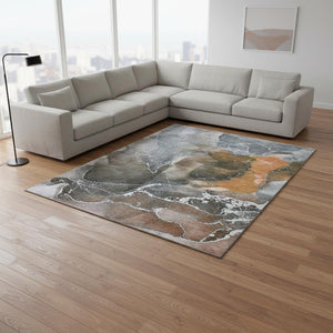 HomeRoots 9' X 12' Modern Orange & Charcoal Abstract Washable Rug - Stain-Resistant, UV-Protected, Durable Design 646691