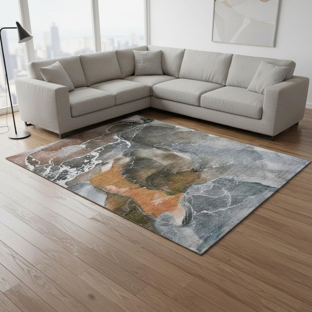 HomeRoots 10' Modern Abstract Orange & Charcoal Washable Area Rug – UV Protected, Stain-Resistant Design! 646692