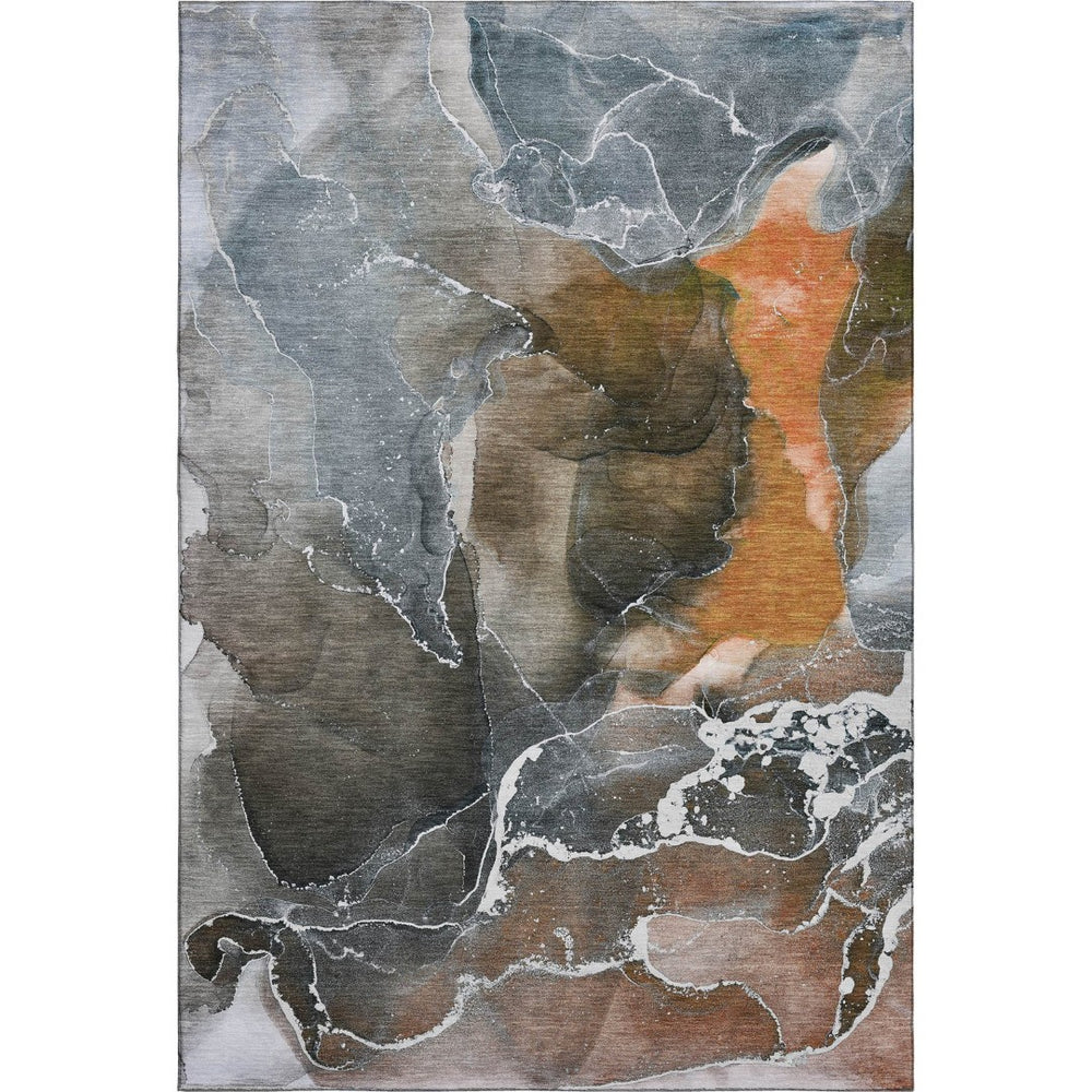 HomeRoots 10' Modern Abstract Orange & Charcoal Washable Area Rug – UV Protected, Stain-Resistant Design! 646692