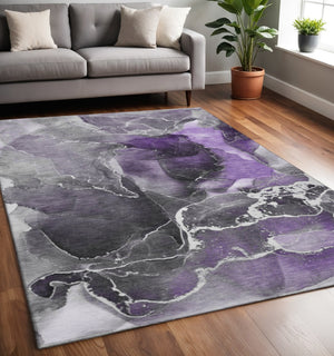HomeRoots 5' X 8' Modern Purple & Charcoal Abstract Washable Area Rug with UV Protection for Easy Care 646694
