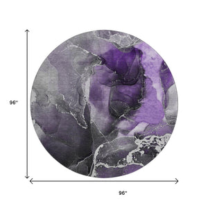 HomeRoots 8' Purple And Charcoal Abstract Round Rug - Washable, UV-Protected, Durable Design for Modern Homes 646695