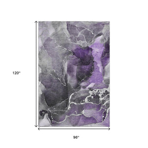 HomeRoots 8' X 10' Contemporary Purple & Charcoal Abstract Washable Area Rug with UV Protection & Durability 646696
