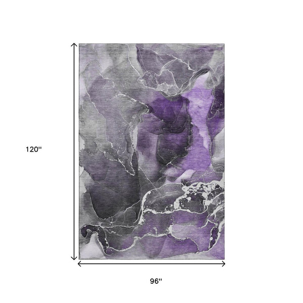 HomeRoots 8' X 10' Contemporary Purple & Charcoal Abstract Washable Area Rug with UV Protection & Durability 646696