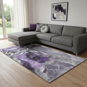 HomeRoots 8' X 10' Contemporary Purple & Charcoal Abstract Washable Area Rug with UV Protection & Durability 646696