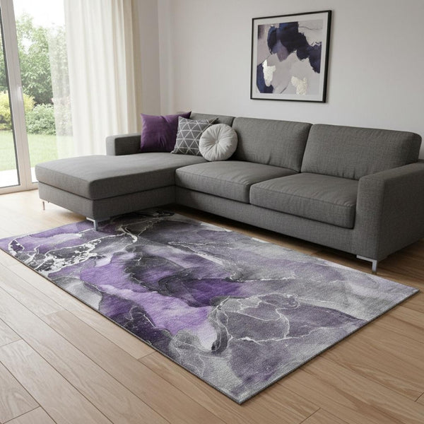 HomeRoots 8' X 10' Contemporary Purple & Charcoal Abstract Washable Area Rug with UV Protection & Durability 646696