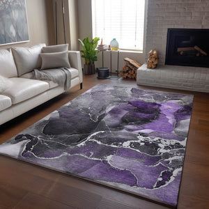 HomeRoots 8' X 10' Contemporary Purple & Charcoal Abstract Washable Area Rug with UV Protection & Durability 646696