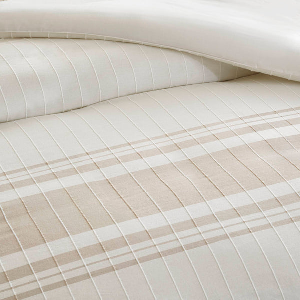 JLA Home Harbor House Blue - 5 Cotton Jacquard Duvet Set with Textured Stripes, Blue Accent, OEKO‑TEX, Hypoallergenic Pillows, Machine Washable 106 L x 90 W x 0.13H HH12-1992