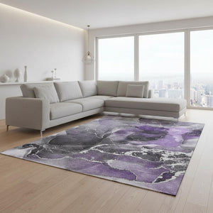HomeRoots 10' X 14' Contemporary Purple & Charcoal Abstract Area Rug - Washable, UV Protected, Durable Design 646698