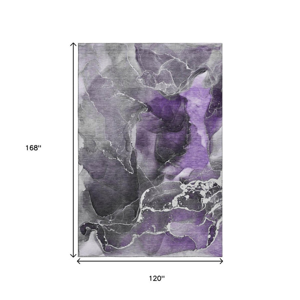 HomeRoots 10' X 14' Contemporary Purple & Charcoal Abstract Area Rug - Washable, UV Protected, Durable Design 646698
