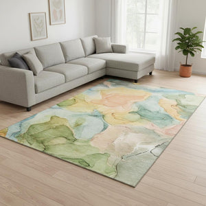 HomeRoots 8' X 10' Vibrant Blue Green Orange Abstract Washable Area Rug with UV Protection for Modern Homes 646702