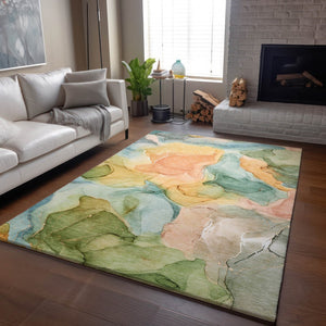 HomeRoots 8' X 10' Vibrant Blue Green Orange Abstract Washable Area Rug with UV Protection for Modern Homes 646702