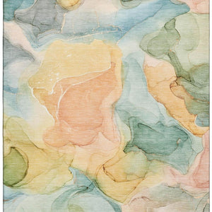 HomeRoots 8' X 10' Vibrant Blue Green Orange Abstract Washable Area Rug with UV Protection for Modern Homes 646702