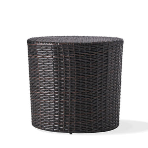 English Elm Outdoor Wicker Hourglass Side Table Sculptural Rattan Weave Patio Accent N773P362080B