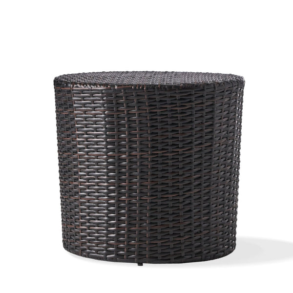 English Elm Outdoor Wicker Hourglass Side Table Sculptural Rattan Weave Patio Accent N773P362080B