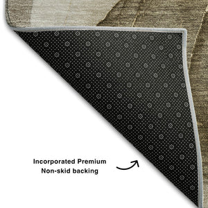 HomeRoots 8' Modern Abstract Washable Round Rug in Brown, Gray, and Ivory - UV Protection & Stain Resistant 646707