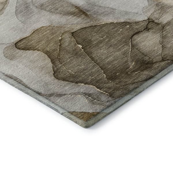 HomeRoots 8' Modern Abstract Washable Round Rug in Brown, Gray, and Ivory - UV Protection & Stain Resistant 646707