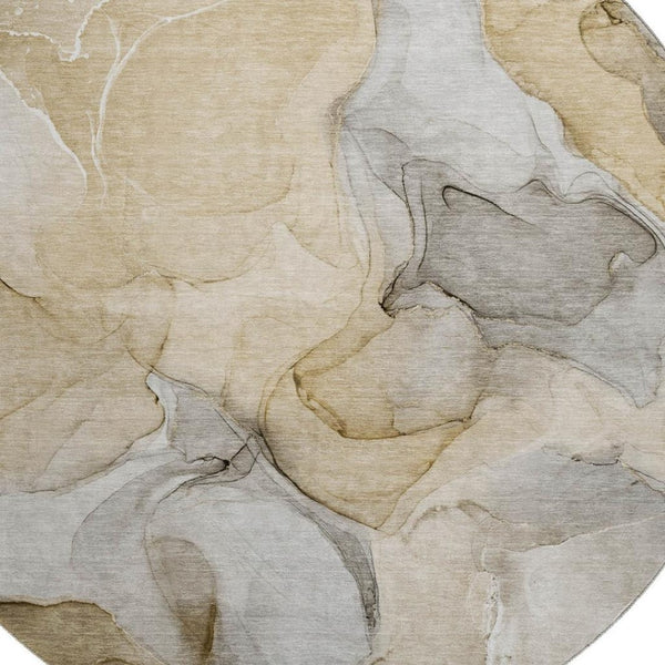 HomeRoots 8' Modern Abstract Washable Round Rug in Brown, Gray, and Ivory - UV Protection & Stain Resistant 646707