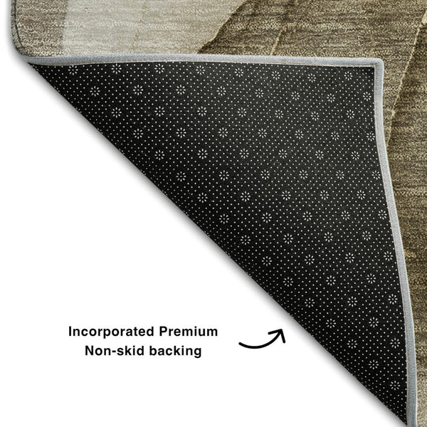 HomeRoots 8' X 10' Brown Gray Ivory Abstract Washable Area Rug - Durable, UV-Protected, Ideal for Homes! 646708