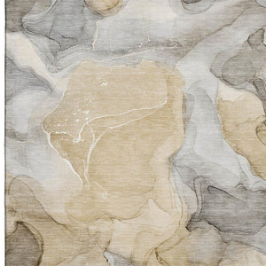 HomeRoots 8' X 10' Brown Gray Ivory Abstract Washable Area Rug - Durable, UV-Protected, Ideal for Homes! 646708