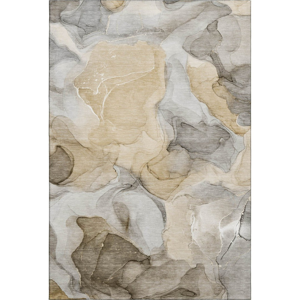 HomeRoots 9' X 12' Abstract Area Rug in Brown Gray Ivory – Washable, UV Protected, Perfect for High-Traffic Rooms 646709