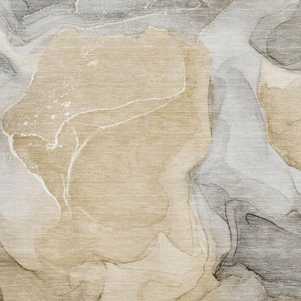 HomeRoots 9' X 12' Abstract Area Rug in Brown Gray Ivory – Washable, UV Protected, Perfect for High-Traffic Rooms 646709