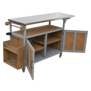 English Elm Foldable Outdoor Kitchen Cart with Stainless Worktop Fir Wood Frame and Lockable Wheels Espresso,Grey N719P380279Z