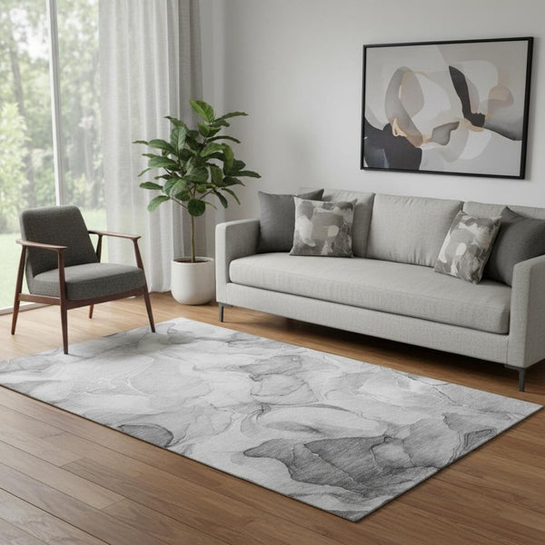 HomeRoots 5' X 8' Gray And Ivory Abstract Area Rug - Stylish, Durable, Washable, UV Protected for Modern Homes 646712