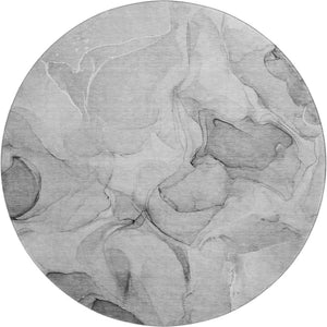 HomeRoots 8' Gray And Ivory Abstract Round Washable Rug with UV Protection - Stylish, Durable, and Easy Care! 646713