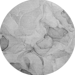 HomeRoots 8' Gray And Ivory Abstract Round Washable Rug with UV Protection - Stylish, Durable, and Easy Care! 646713