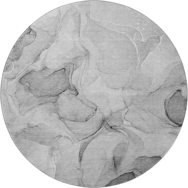 HomeRoots 8' Gray And Ivory Abstract Round Washable Rug with UV Protection - Stylish, Durable, and Easy Care! 646713
