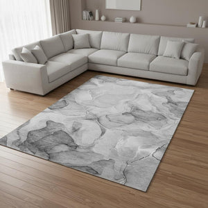 HomeRoots 8' X 10' Gray and Ivory Abstract Area Rug – Durable, Washable, Stain Resistant, UV Protected Design 646714