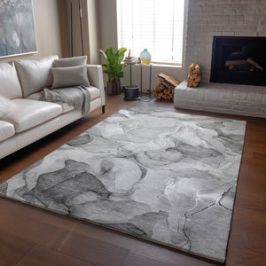HomeRoots 8' X 10' Gray and Ivory Abstract Area Rug – Durable, Washable, Stain Resistant, UV Protected Design 646714