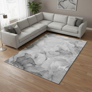 HomeRoots 9' X 12' Stylish Gray and Ivory Abstract Area Rug - Washable, UV Protected, Stain Resistant, Durable! 646715