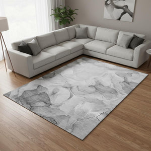 HomeRoots 10' Gray and Ivory Abstract Washable Area Rug with UV Protection - Ideal for High-Traffic Spaces! 646716