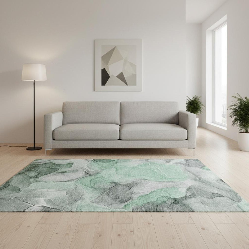 HomeRoots 5' X 8' Contemporary Green Gray Ivory Abstract Washable Area Rug with UV Protection & Durability 646718