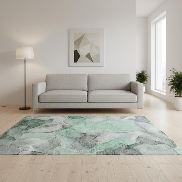 HomeRoots 5' X 8' Contemporary Green Gray Ivory Abstract Washable Area Rug with UV Protection & Durability 646718