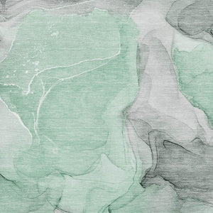 HomeRoots 5' X 8' Contemporary Green Gray Ivory Abstract Washable Area Rug with UV Protection & Durability 646718