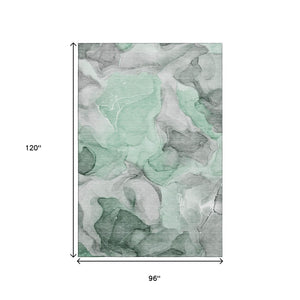 HomeRoots 8' X 10' Washable Area Rug in Green, Gray & Ivory – Modern Abstract Design with UV Protection 646720