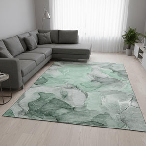 HomeRoots 8' X 10' Washable Area Rug in Green, Gray & Ivory – Modern Abstract Design with UV Protection 646720