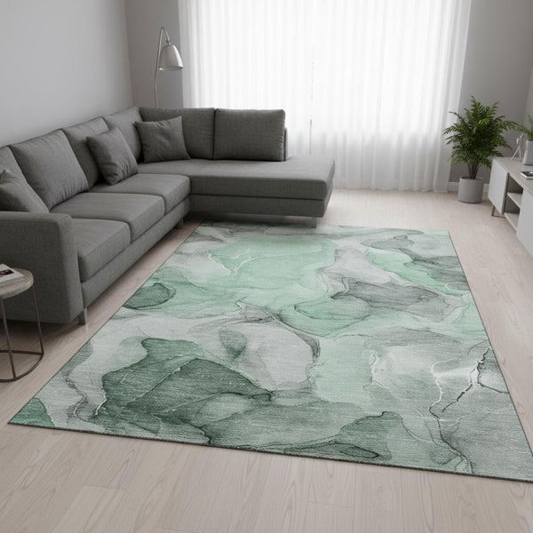 HomeRoots 8' X 10' Washable Area Rug in Green, Gray & Ivory – Modern Abstract Design with UV Protection 646720