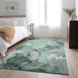 HomeRoots 8' X 10' Washable Area Rug in Green, Gray & Ivory – Modern Abstract Design with UV Protection 646720