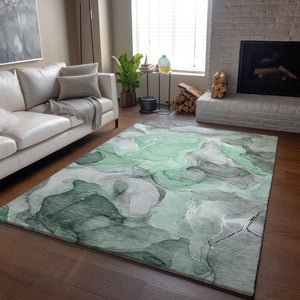 HomeRoots 8' X 10' Washable Area Rug in Green, Gray & Ivory – Modern Abstract Design with UV Protection 646720
