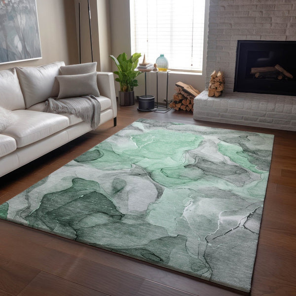 HomeRoots 8' X 10' Washable Area Rug in Green, Gray & Ivory – Modern Abstract Design with UV Protection 646720